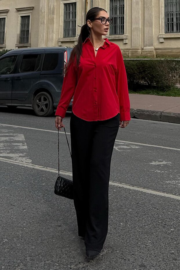 Kırmızı Basic Kadın Gömlek Mg2355 - 2