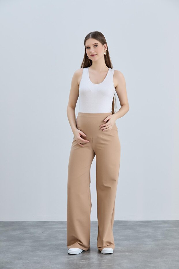 IŞIL 4510-Basenden Wide Leg Maternity Two String Combed Cotton Trousers