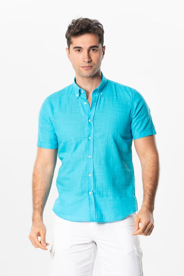 Ada Şile Cloth Short Sleeve Summer Men's Shirt Turquoise 3054