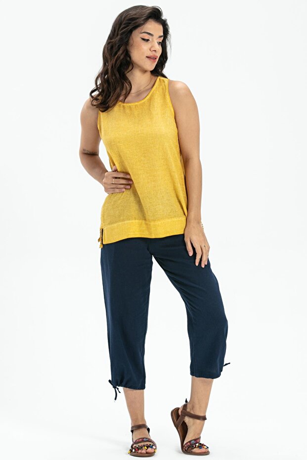 Sleeveless Poplin Zeyno Summer Blouse Yellow Yellow