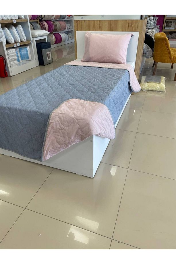Tek Kişilik Kapitoneli Çift Taraflı Yatak Örtüsü Takımı Genç Çocuk Odası Yatak Örtüsü İndigo - 3