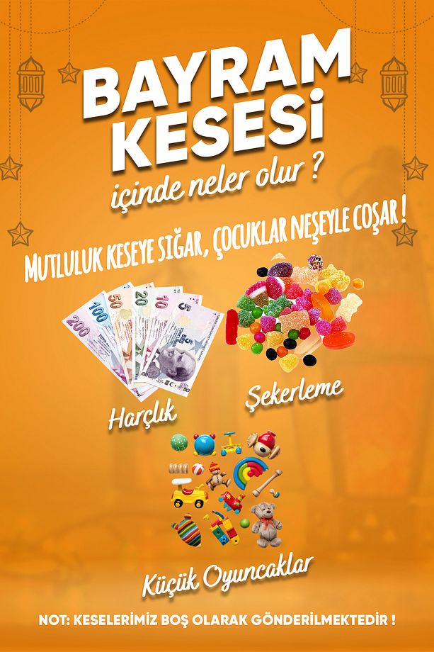 Bayram Harçlığı Kesesi 10'lu Paket - Bayram Hediyesi Paketleri - Tek Tutma Kısa Kulp, 15,5 x 20 cm - 5