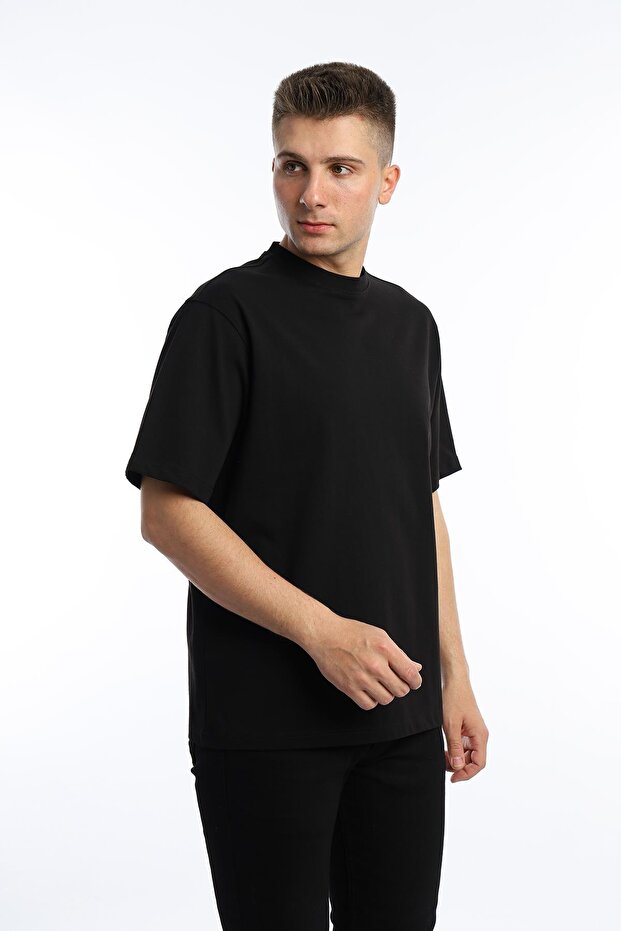 Μαύρο ανδρικό μπλουζάκι Oversize Basic - Crew Neck - 2