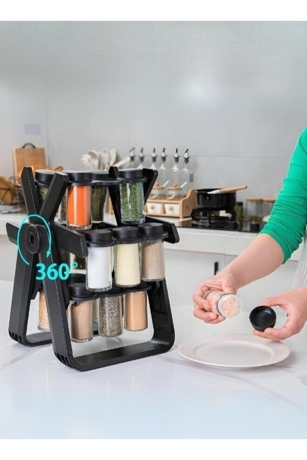 Rotating spice rack organizer with 18 glass spice jars,  360 degree rotating  DX2504 - 7