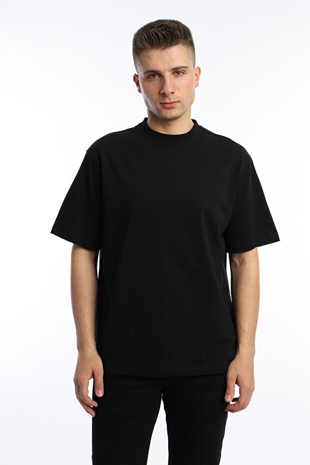 Μαύρο ανδρικό μπλουζάκι Oversize Basic - Crew Neck - 1