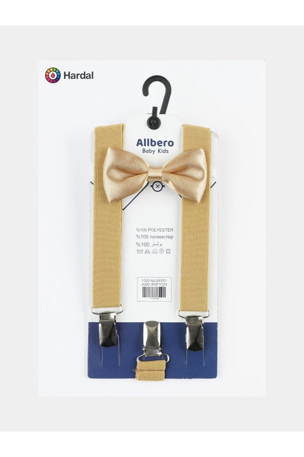 Mustard Color Kids Pants Suspender Bow Tie Set for 1-9 Years Old Birthday Costume