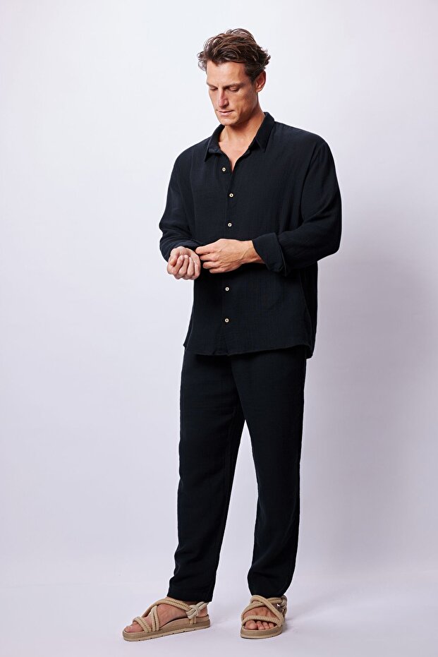 Siyah Bambu Oversize Gömlek - 6