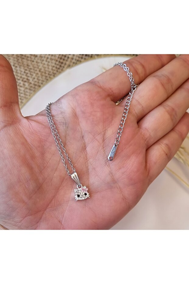 Hellokitty Model Zirkon Taşlı Çelik Minimalist Kolye - 1