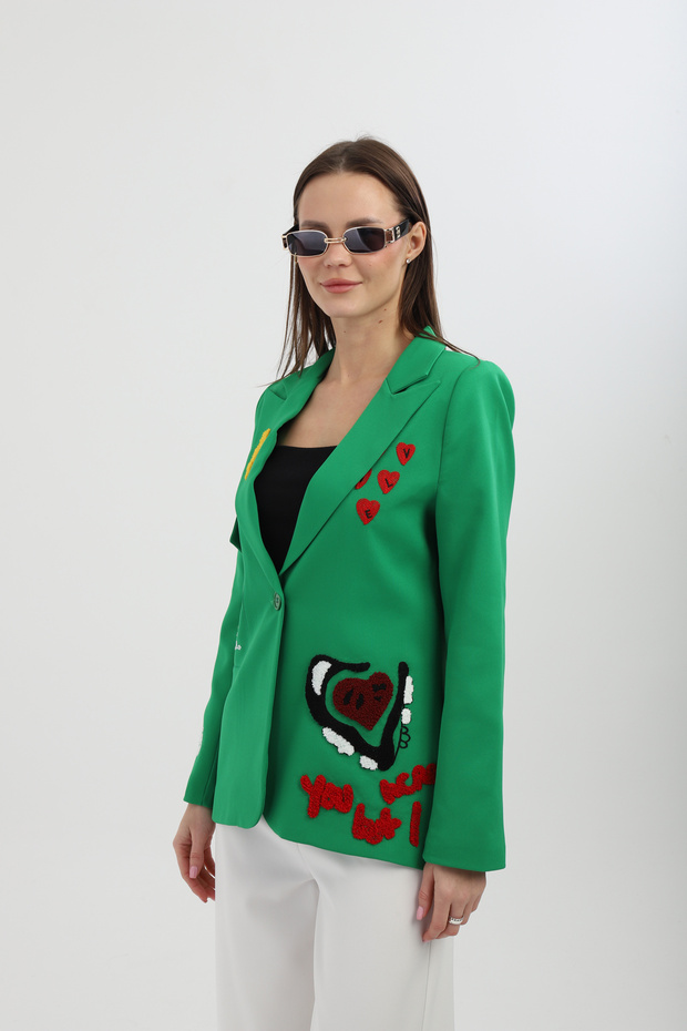 Nakışlı Yeşil Blazer Ceket - 2