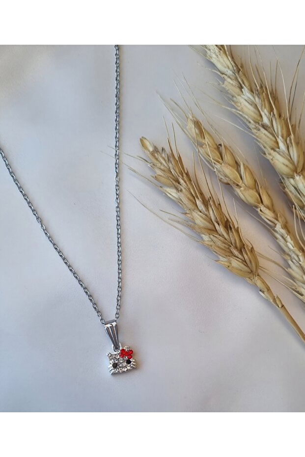 Hellokitty Model Zirkon Taşlı Çelik Minimalist Kolye - 2