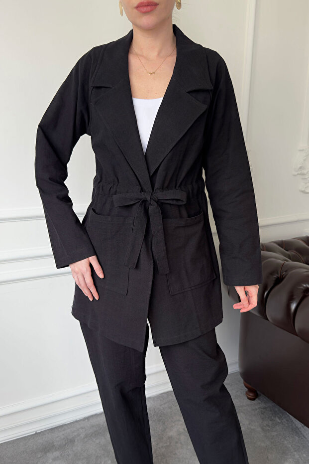 Μαύρο Λινό Σετ με Δέσιμο - 2