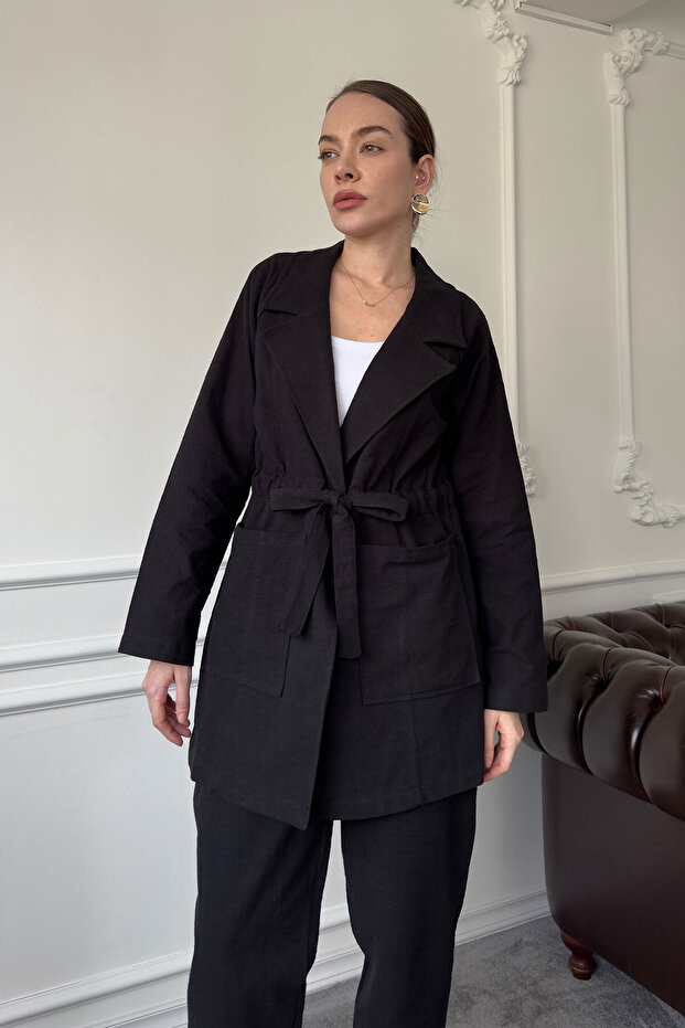 Μαύρο Λινό Σετ με Δέσιμο - 3