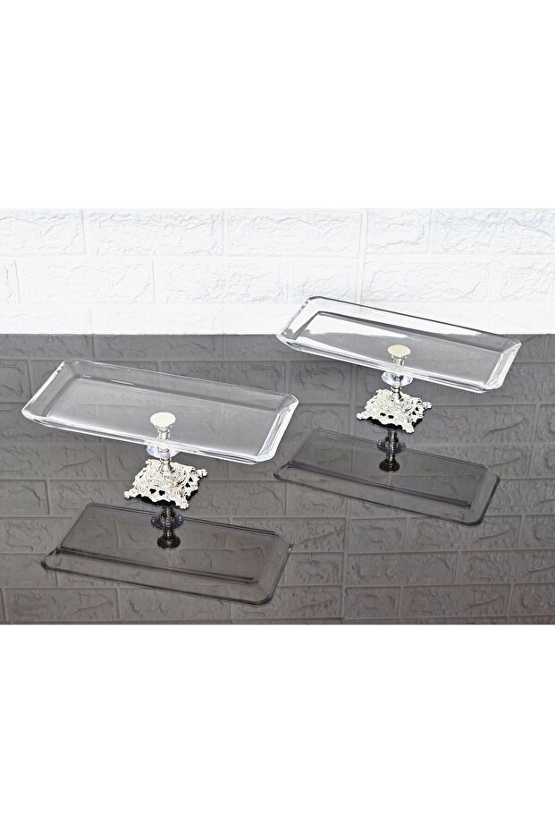 2-Piece Cast Silver Footed 29 cm Baton Presentation and Serving Plate