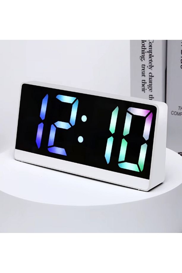 Sr2205 RGB Rakamlı Dijital Masa Saati Titreşim Sensörlü Alarm/Takvim/Termometre/Çalar Saat - 3