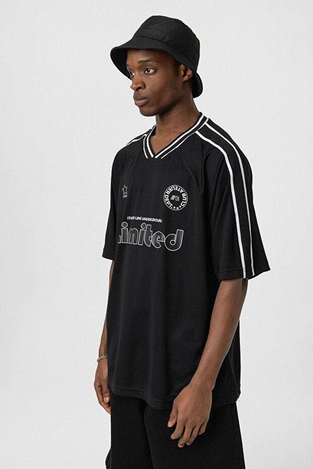 Baskılı Oversize Forma Tişört Siyah - 4