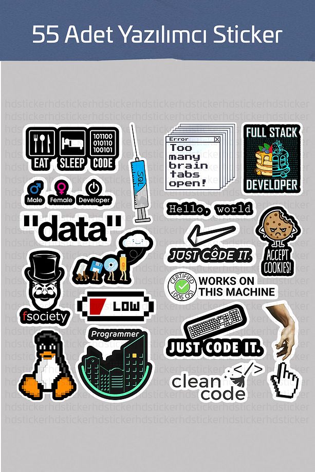 55 Adet Yazılım & Yazılımcı Software Developer Laptop Notebook Tablet Etiket Sticker Set P55 - 6