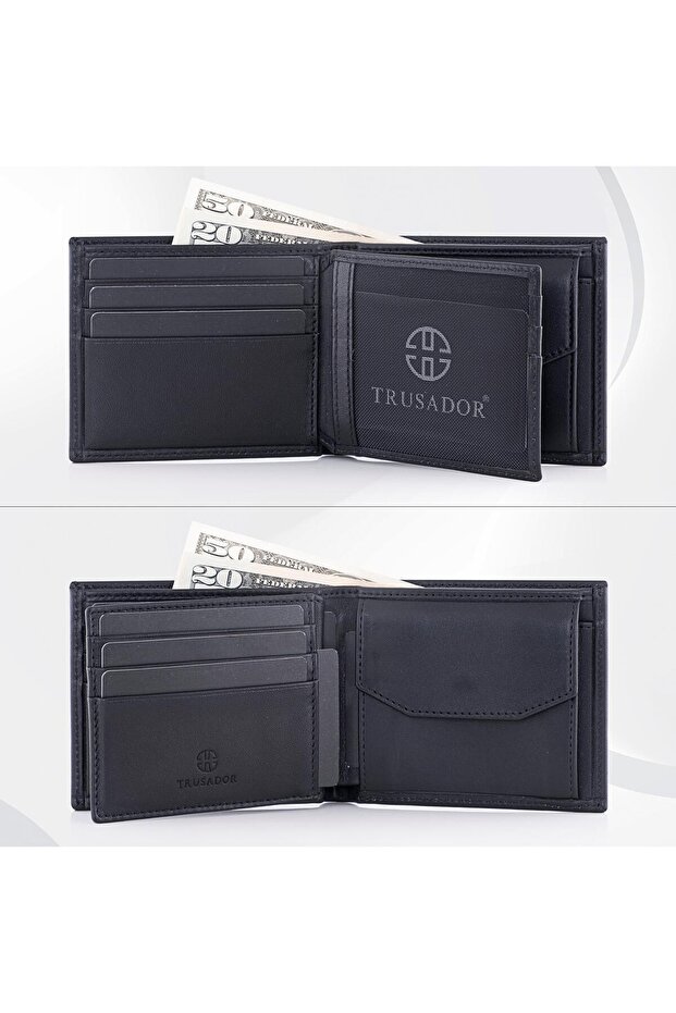 Treviso Classic Black Coin Pocket Genuine Leather Men's Wallet with Rfid Protection Gift