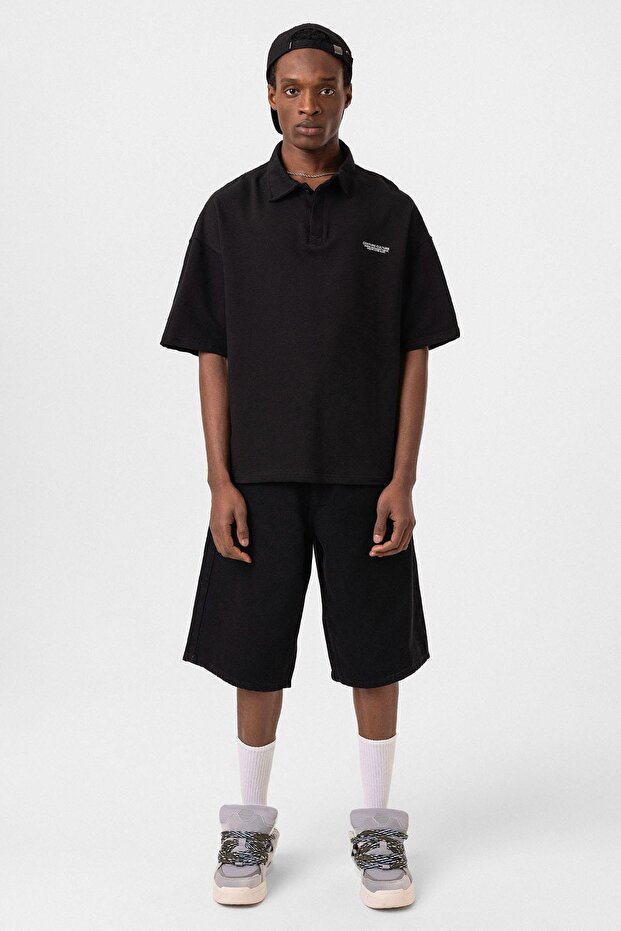 Polo Neck Oversize T-Shirt Black