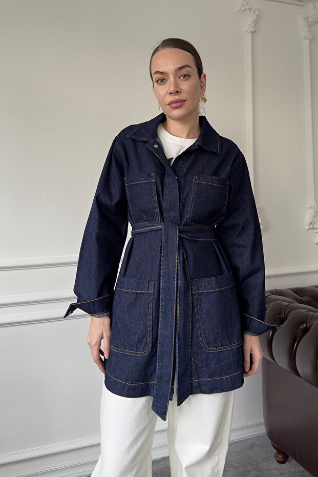 سترة كبيرة الحجم بأربعة جيوب - أزرق - 3