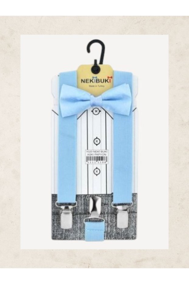Boy's April 23 Birthday Costume Show Suspender Pants and Bow Tie Set Baby Blue