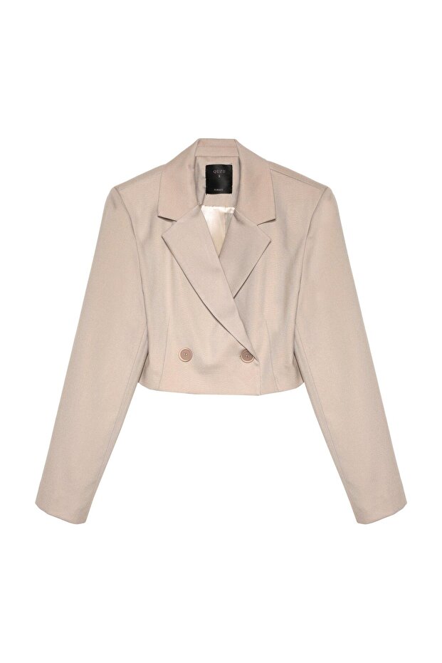 سترة قصيرة مبطنة باللون البيج بزر واحد - 1