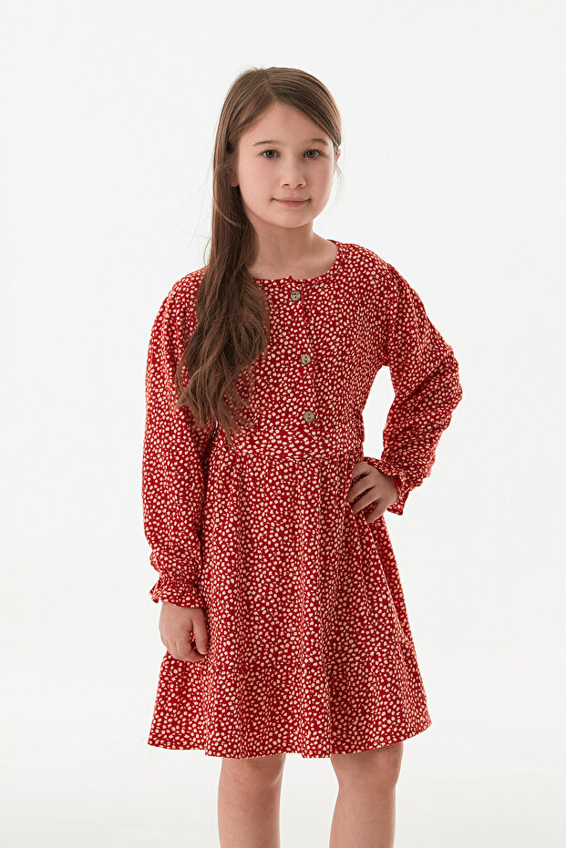 Floral Tie Waist Front Buttoned Girl's Dress