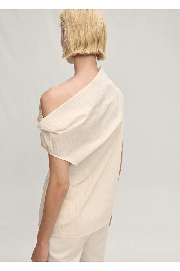 Asimetrik yakalı pamuklu bluz - 5