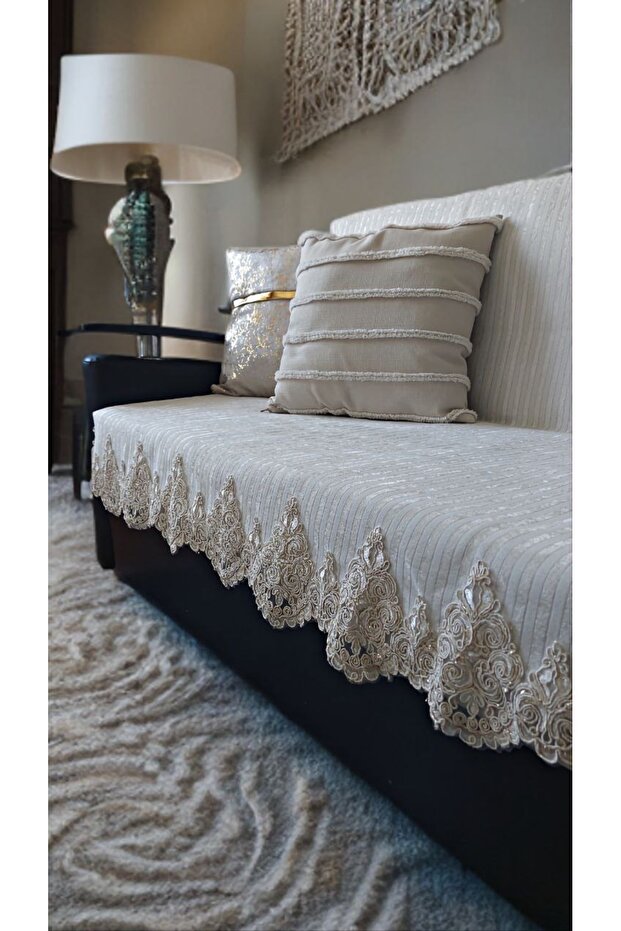 Lace Sofa Bed Seat Cover Luxury Mode Non-Slip Base with Sponge Velvet Stripes