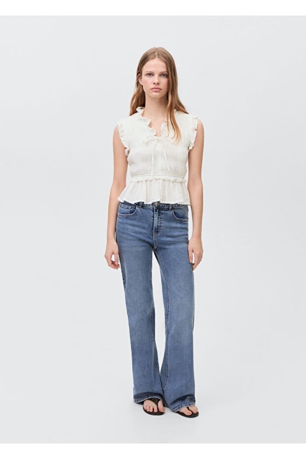 Flounced Drawstring Blouse - 2