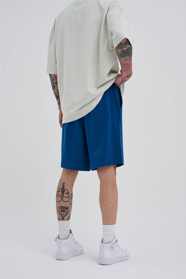 Erkek Basic Oversize Indigo Şort - 5