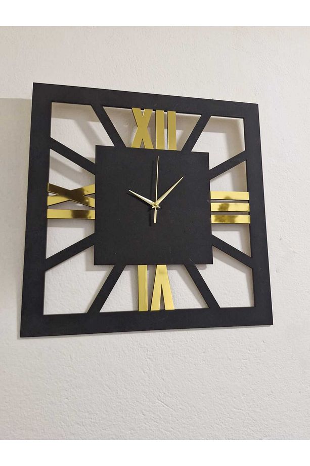 Dekoratif Duvar Saati Kare Siyah 6 Mm Mdf Üzeri Gold Pleksi 40*40 - 1