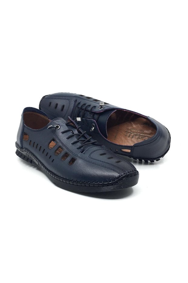 100% Leather New Season Men's Summer Comfortable Daily Perforated Sandal Shoes Rubber Laced 40-45