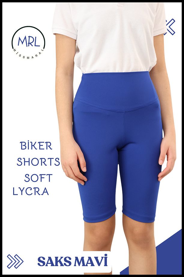 Biker Şort Yüksek Bel İç Göstermez Esnek Yumuşak  Likralı Soft tBiker Basics Saks Mavi - 4