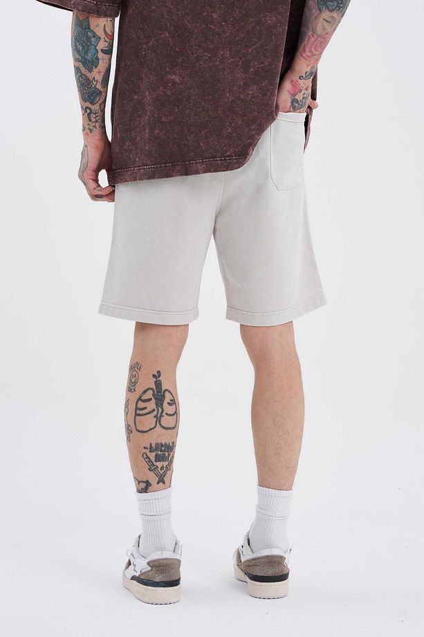 Erkek Luxury Basic Yıkamalı Relaxed Açık Bej Spotted Şort - 4