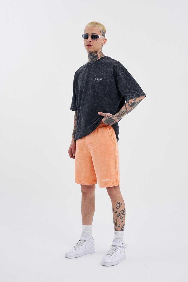 Erkek Luxury Basic Yıkamalı Relaxed Turuncu Spotted Şort - 1