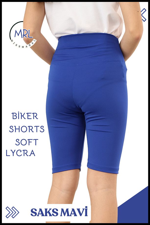 Biker Şort Yüksek Bel İç Göstermez Esnek Yumuşak  Likralı Soft tBiker Basics Saks Mavi - 6