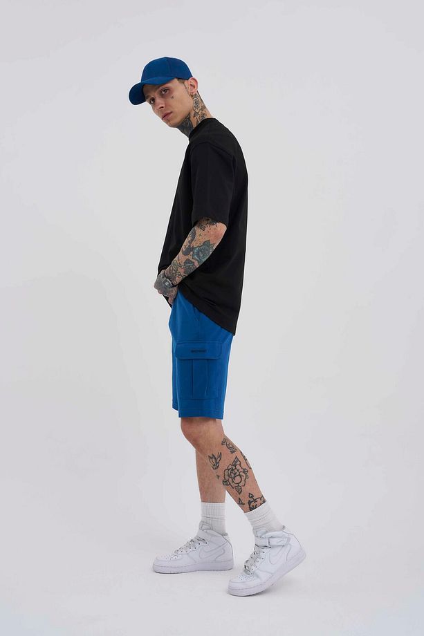 Erkek Kargo Cepli Basic Relaxed New Indigo Şort - 5