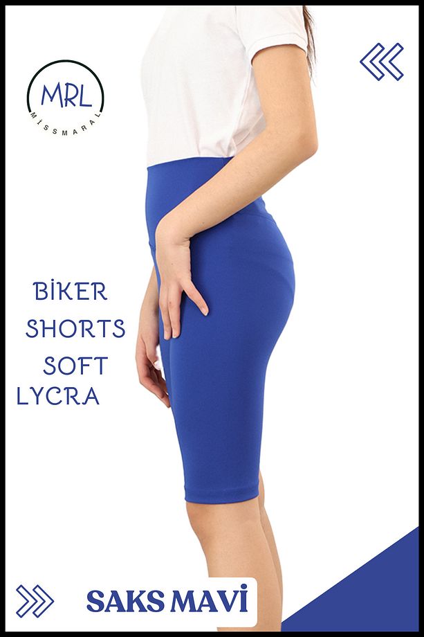 Biker Şort Yüksek Bel İç Göstermez Esnek Yumuşak  Likralı Soft tBiker Basics Saks Mavi - 2