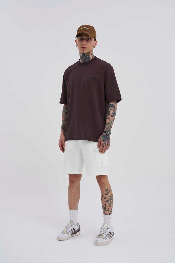 Erkek Kargo Cepli Basic Relaxed Ekru Şort - 4
