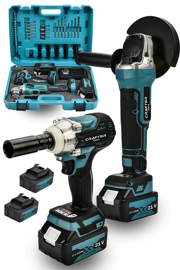Germany 21 V Çift Akülü Kömürsüz Motor 2'Li Set 125mm Şarjlı Avuç Taşlama & Şarjlı Somun Sıkma - 1