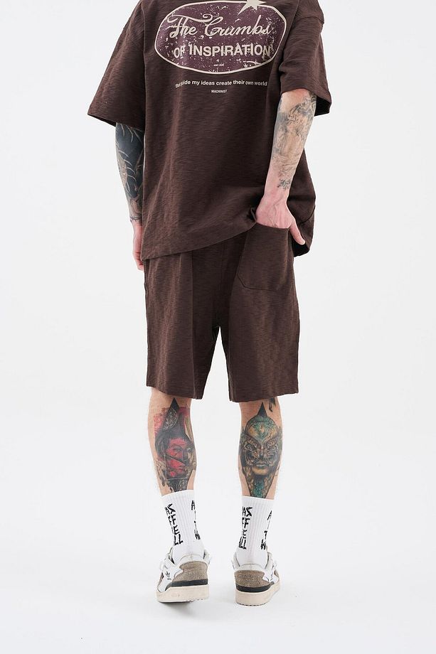 Erkek Premium Fabric Printed Kahverengi Şort - 3