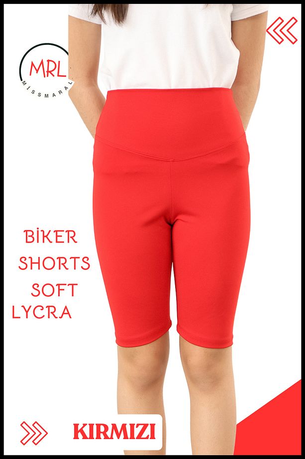 Kırmızı  Biker Şort Yüksek Bel İç Göstermez Esnek Yumuşak  Likralı Soft tBiker Basics - 3
