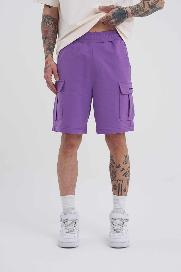 Erkek Kargo Cepli Basic Relaxed New Purple Şort - 1