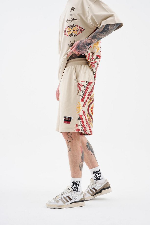 Erkek Ethnical Printed And Embroidered Soft Bej Şort - 4