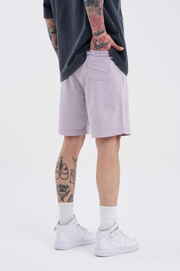 Erkek Luxury Basic Yıkamalı Relaxed Lila Spotted Şort - 4