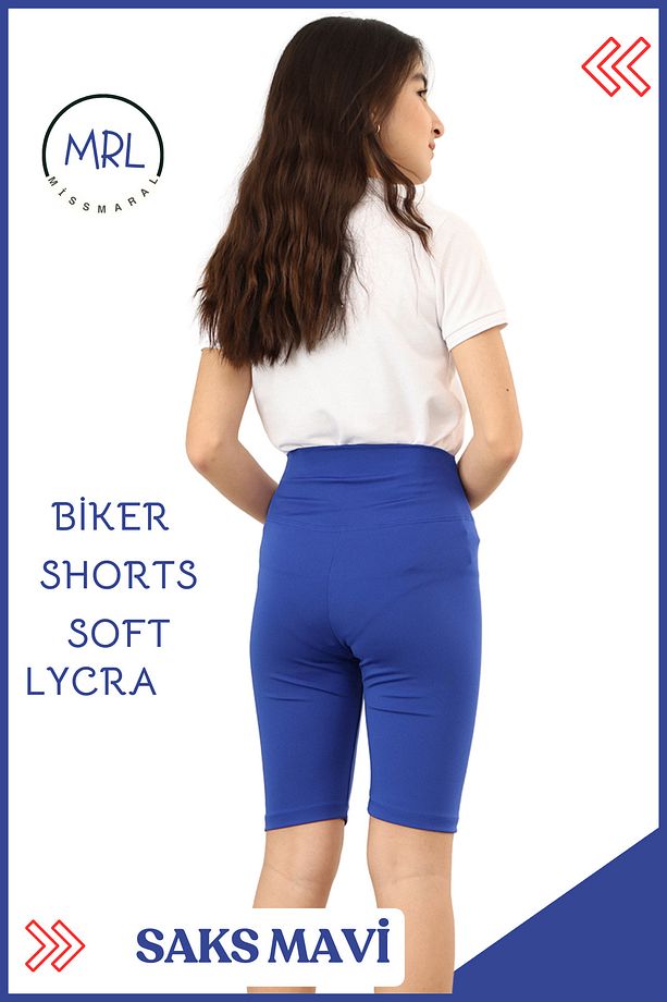 Biker Şort Yüksek Bel İç Göstermez Esnek Yumuşak  Likralı Soft tBiker Basics Saks Mavi - 7