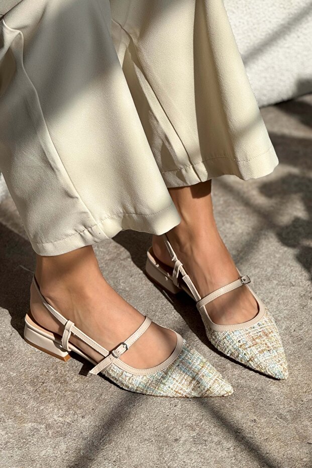 X-Harmony Kolorowe Kilim Pasek Szczegół Spiczasty Nosek Krótki Obcas Damskie Baleriny - 7