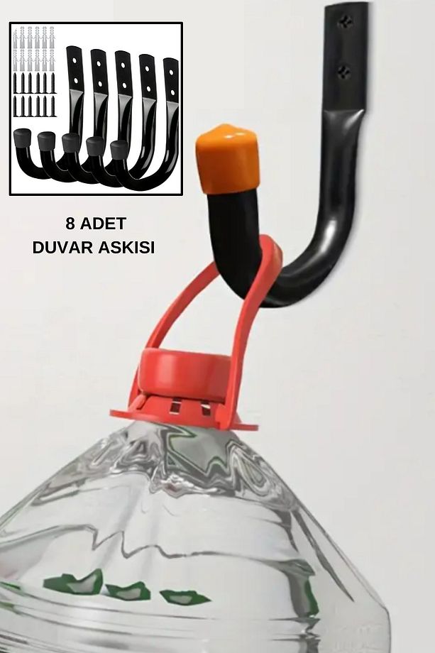 8 Adet Ağır Hizmet Tipi Kauçuk Uçlu Duvar Montaj Kancası - Güçlü Yük Taşıma Kapasiteli - 8 Adet - 1