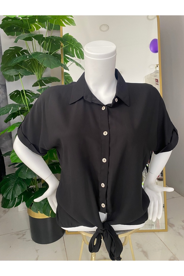 Önden bağlamalı Krep gömlek - 1