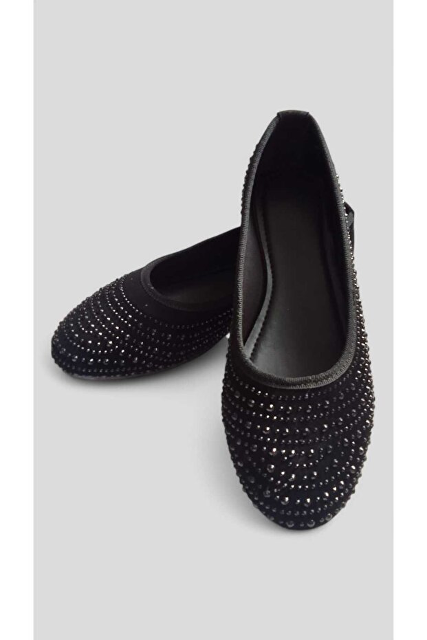 Women's Black Stone Stylish Daily Comfortable Ballerinas